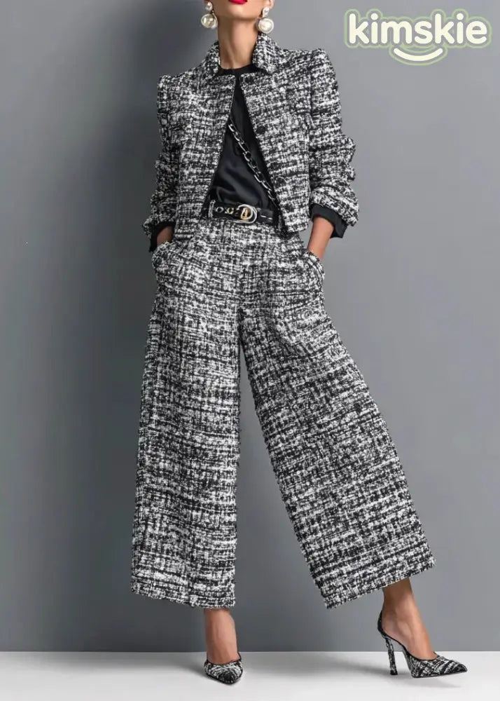 2026 New Black Collar Short Jacket And Pants Set Autumn