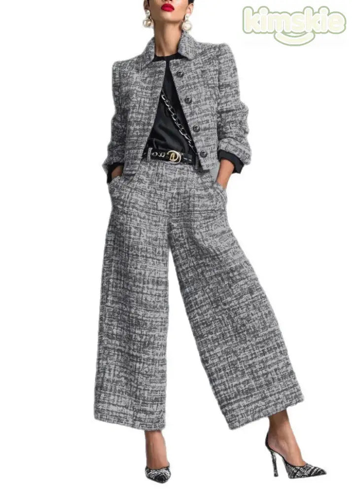 2026 New Black Collar Short Jacket And Pants Set Autumn