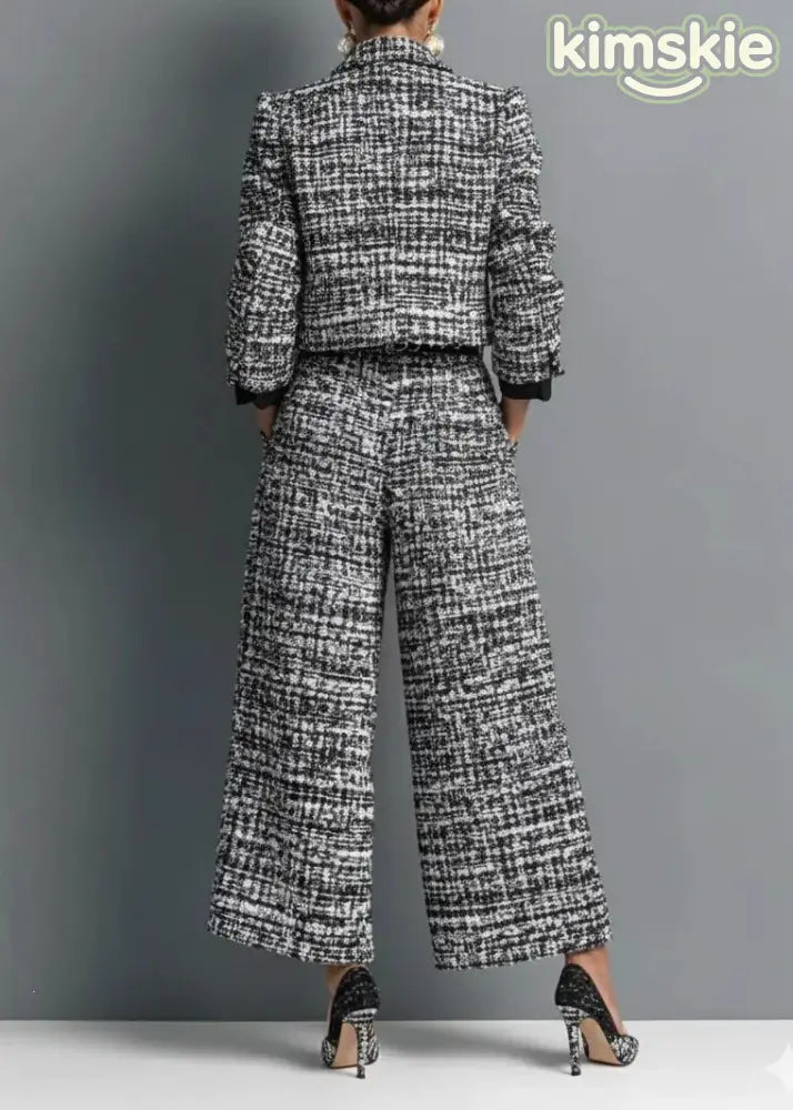 2026 New Black Collar Short Jacket And Pants Set Autumn
