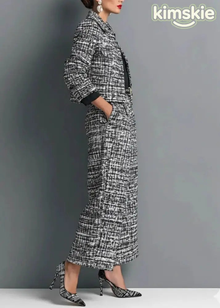 2026 New Black Collar Short Jacket And Pants Set Autumn