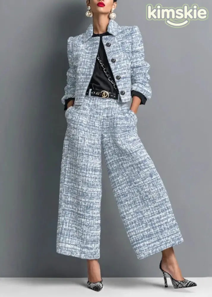 2026 New Black Collar Short Jacket And Pants Set Autumn