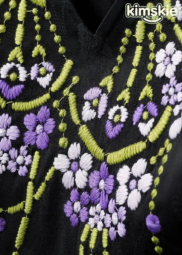 Art Black O Neck Embroidered Jacquard Silk Maxi Dress Sleeveless