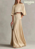 Autumn New Women’s Champagne Satin Top And Skirt Set