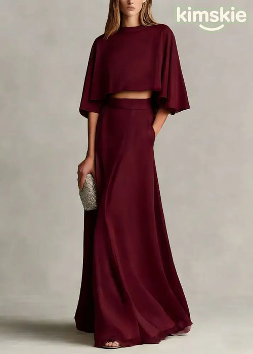Autumn New Women’s Champagne Satin Top And Skirt Set