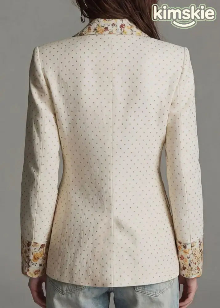 Beautiful Beige Peter Pan Collar Print Cotton Suit Coat Fall