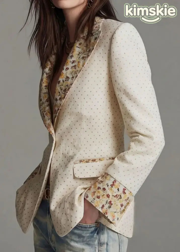 Beautiful Beige Peter Pan Collar Print Cotton Suit Coat Fall