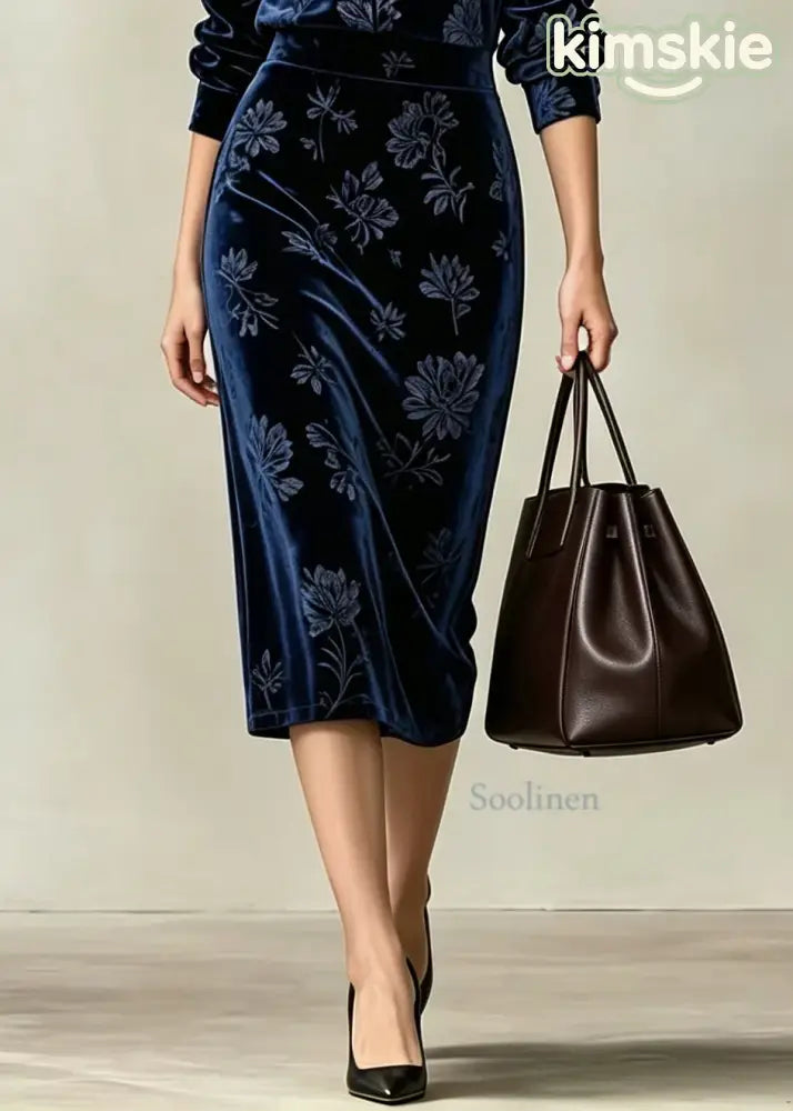 Bohemian Blue Mandarin Collar Two Pieces Set Long Sleeve