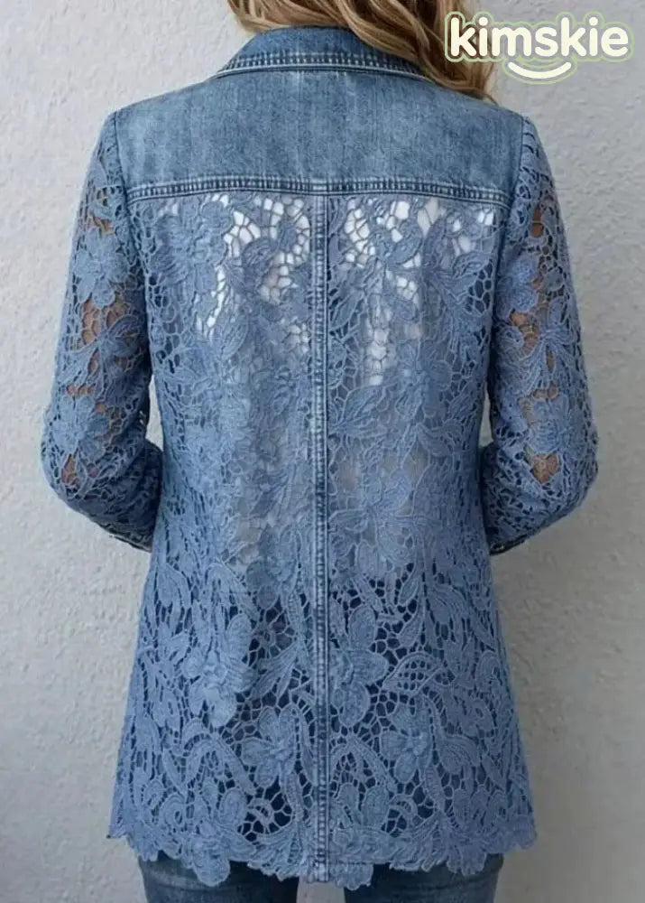 Bohemian Blue Peter Pan Collar Lace Patchwork Denim Coats Summer