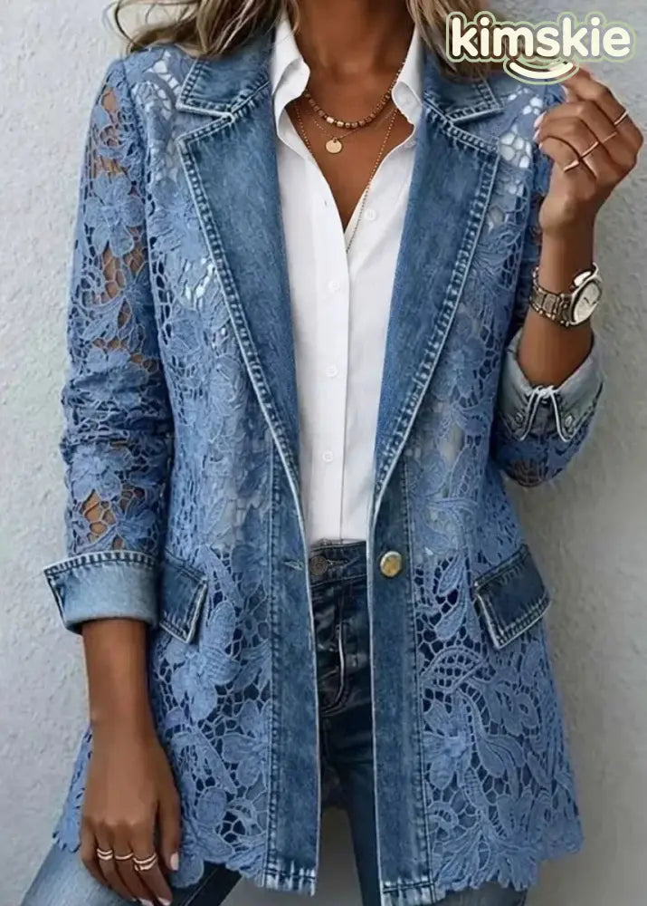 Bohemian Blue Peter Pan Collar Lace Patchwork Denim Coats Summer