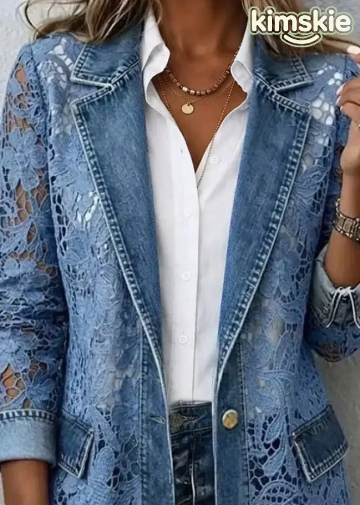 Bohemian Blue Peter Pan Collar Lace Patchwork Denim Coats Summer