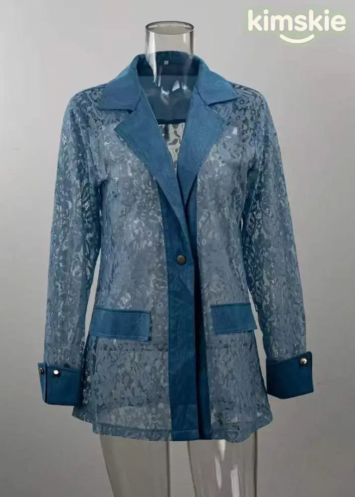 Bohemian Blue Peter Pan Collar Lace Patchwork Denim Coats Summer
