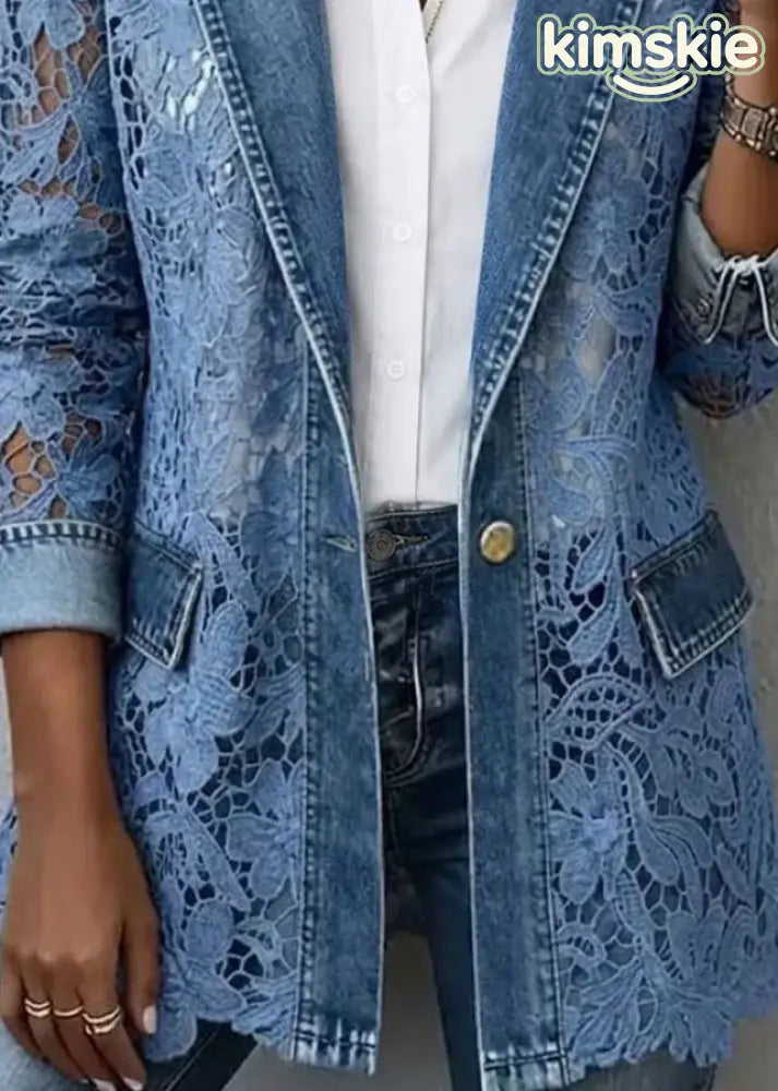 Bohemian Blue Peter Pan Collar Lace Patchwork Denim Coats Summer