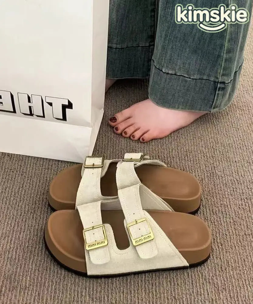 Boho Splicing Platform Green Suede Slide Sandals Peep Toe