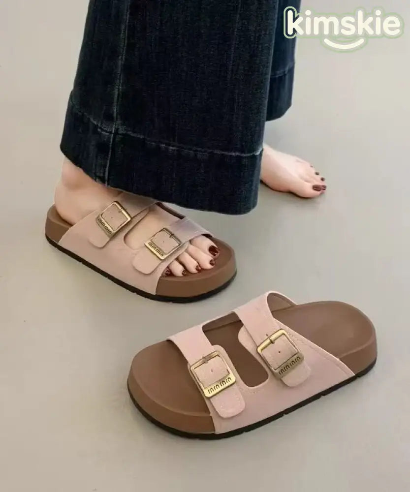 Boho Splicing Platform Green Suede Slide Sandals Peep Toe