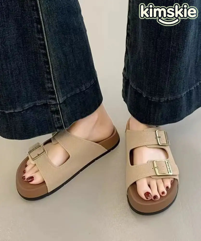 Boho Splicing Platform Green Suede Slide Sandals Peep Toe
