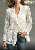 Boho White Notched Cut Out Pockets Jacket Long Sleeve