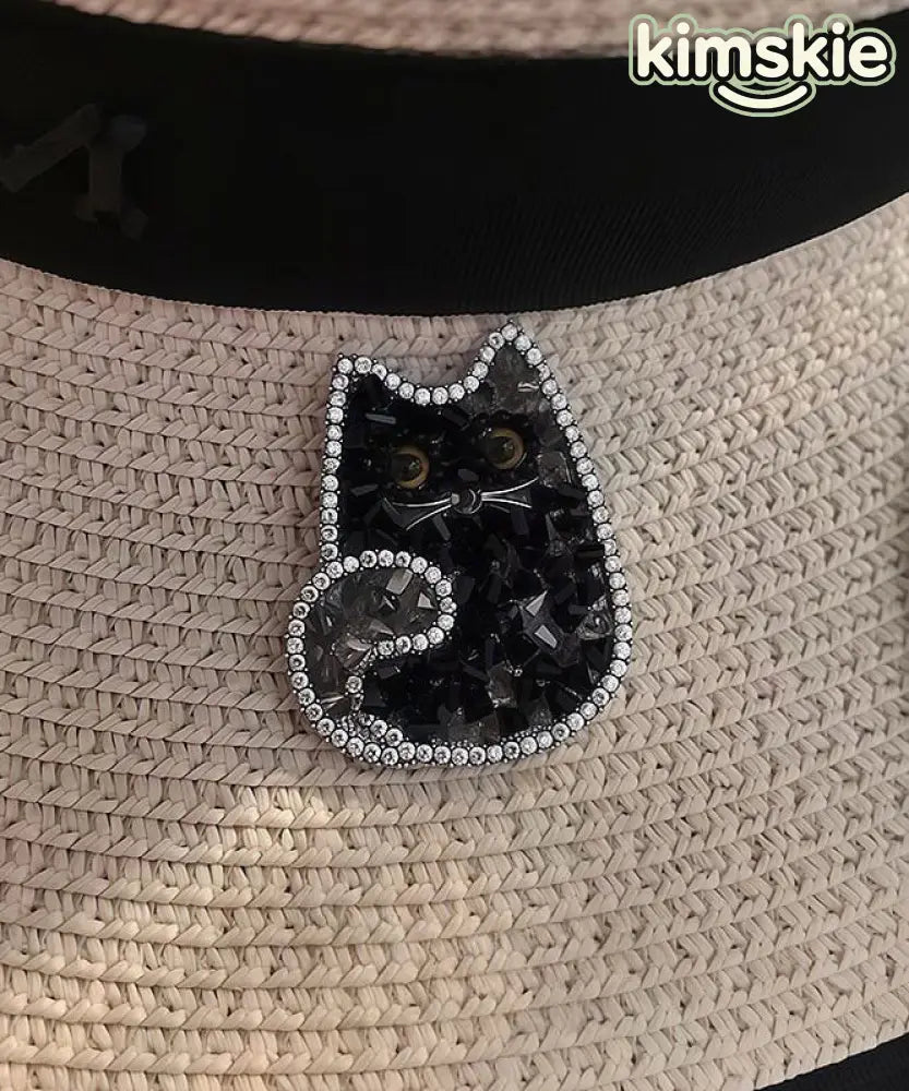 Boutique Black Alloy Crystal Zircon Cat Brooches