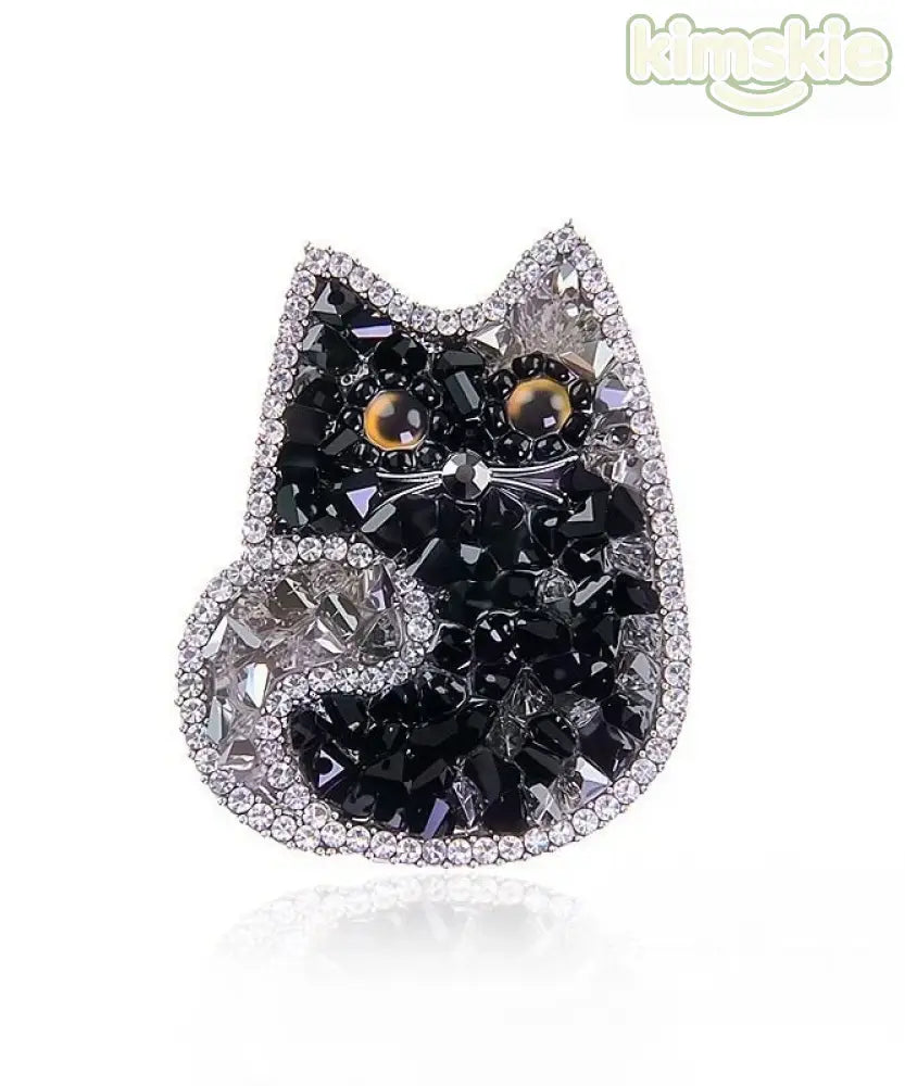 Boutique Black Alloy Crystal Zircon Cat Brooches