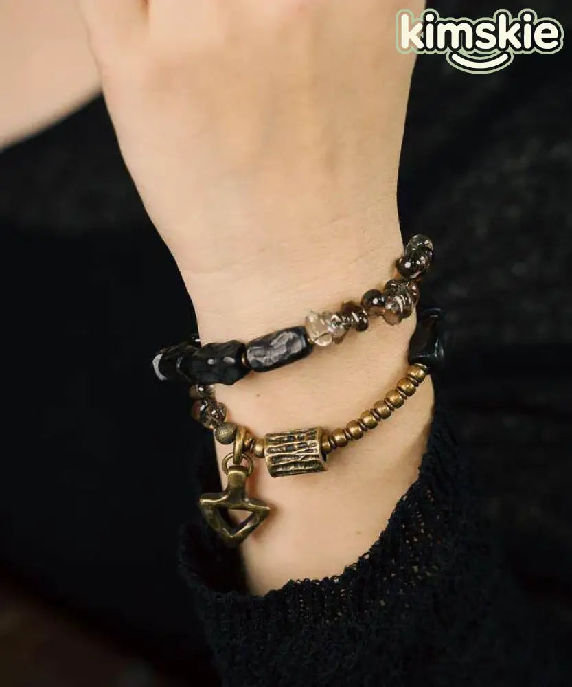 Casua Colorblock Copper Ebony Patchwor Crystal Unisex Charm Bracelet