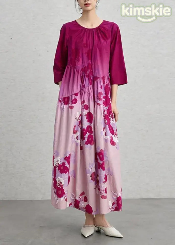 Chic Gradient Color O Neck Print Cotton Maxi Dresses Summer
