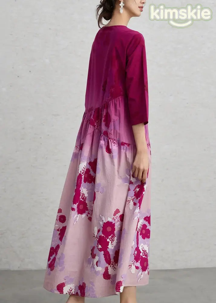 Chic Gradient Color O Neck Print Cotton Maxi Dresses Summer
