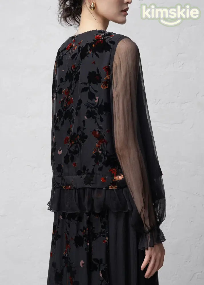 Chinese Style Black V Neck Jacquard Lace Up Silk Cardigans Summer