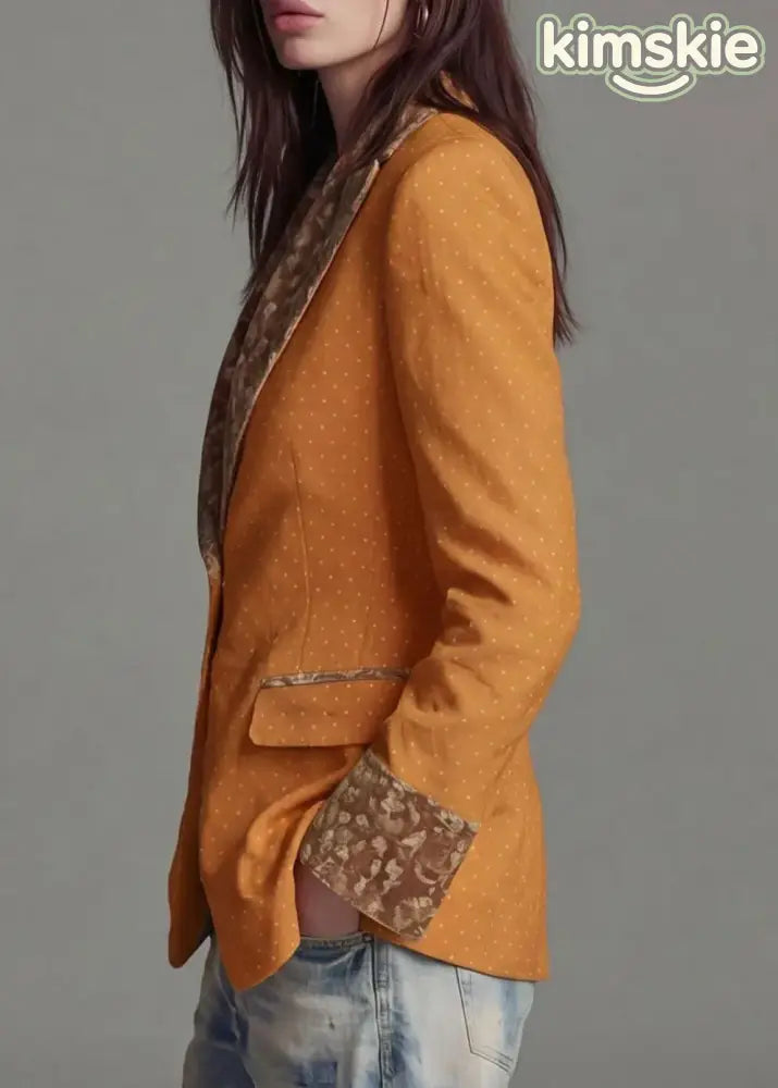 Classy Yellow Peter Pan Collar Print Cotton Suit Coats Fall
