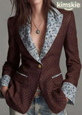 Coffee Print Patchwork Cotton Suit Coat Peter Pan Collar Fall