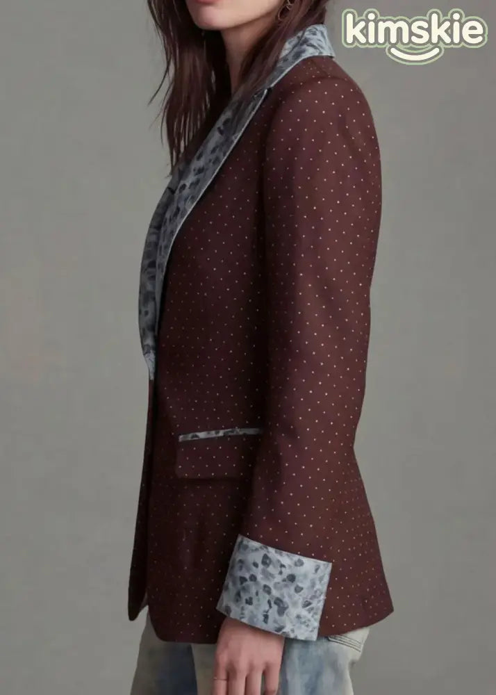 Coffee Print Patchwork Cotton Suit Coat Peter Pan Collar Fall
