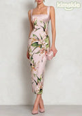 Dinner Pink Square Collar Print Long Dresses Summer