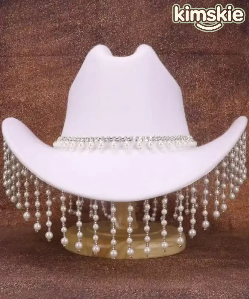 Elegant Black Pearl Tassel Western Cowboy Hat