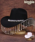 Elegant Black Pearl Tassel Western Cowboy Hat