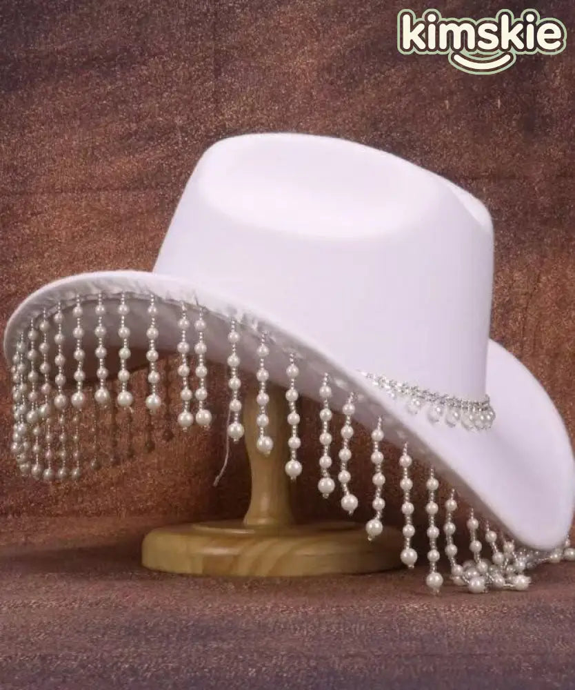 Elegant Black Pearl Tassel Western Cowboy Hat