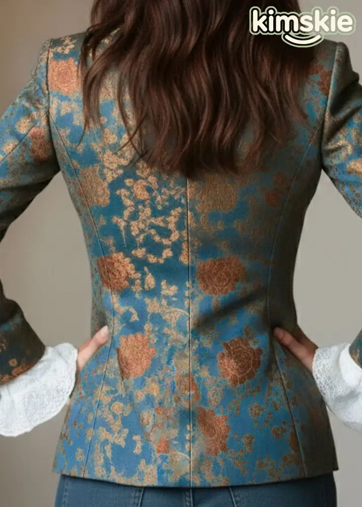 Elegant Peter Pan Collar Print Cotton Suit Coats Fall