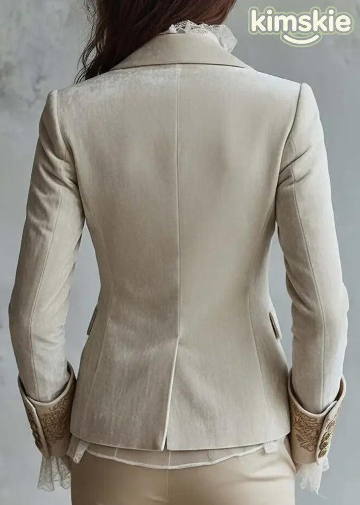 Fashion Peter Pan Collar Pockets Print Velvet Suit Coat Fall