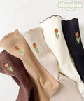 Fashion Ruffled Jacquard Cotton Mid Calf Socks - 5 Pairs