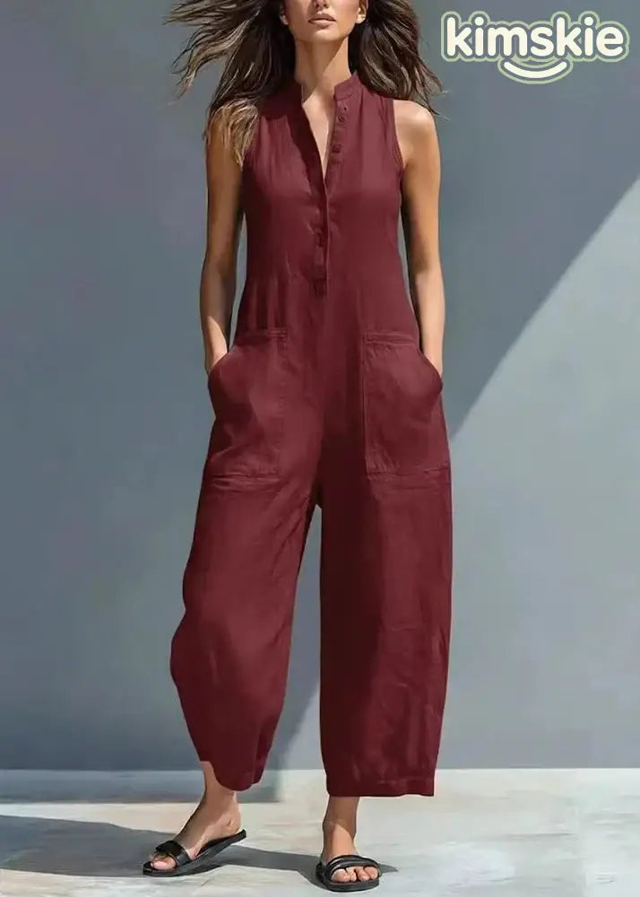 French Black Patchwork High Waist Solid Jumpsuits Sleeveless