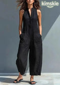 French Black Patchwork High Waist Solid Jumpsuits Sleeveless