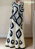 French O Neck Print Sweaters Top And Skirts Knit Two-Piece Set Fall