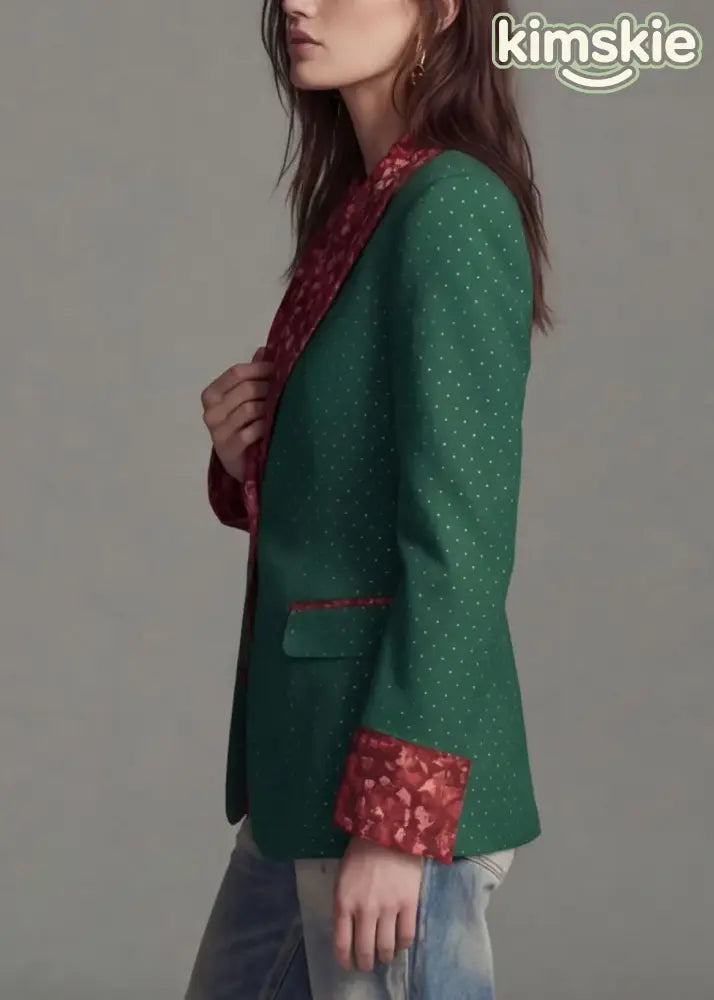 Green Print Patchwork Cotton Suit Coat Peter Pan Collar Fall