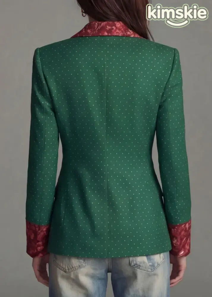 Green Print Patchwork Cotton Suit Coat Peter Pan Collar Fall