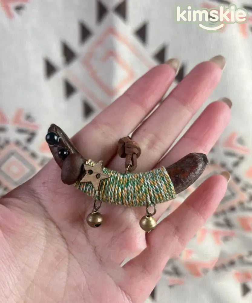Handmade Orange Weave Pea Horns Dachshund Pendant Necklace