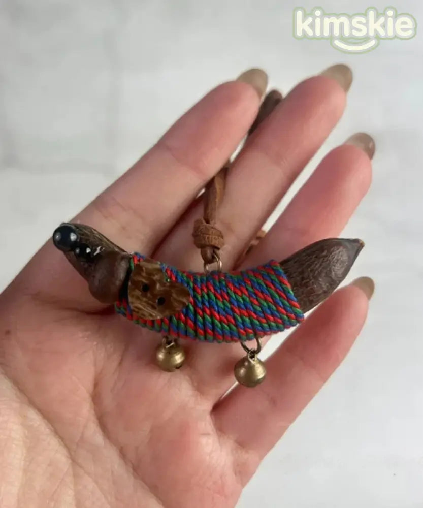 Handmade Orange Weave Pea Horns Dachshund Pendant Necklace