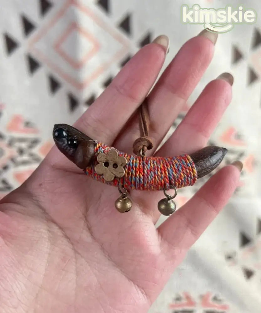 Handmade Orange Weave Pea Horns Dachshund Pendant Necklace