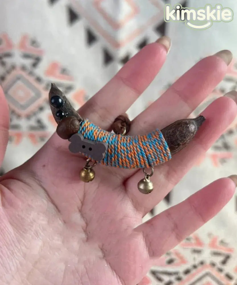 Handmade Orange Weave Pea Horns Dachshund Pendant Necklace