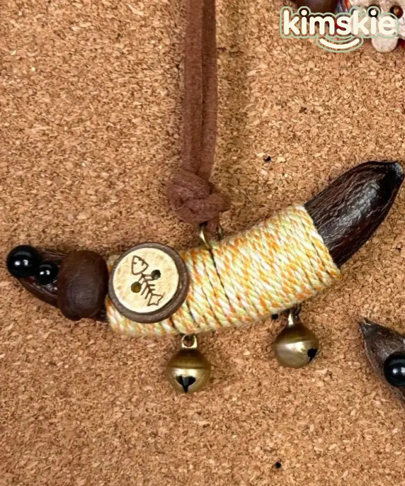 Handmade Orange Weave Pea Horns Dachshund Pendant Necklace