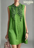 Loose Green O-Neck Patchwork Vacation Mid Dress Summer