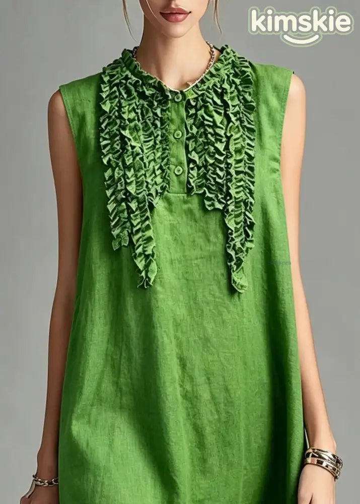 Loose Green O-Neck Patchwork Vacation Mid Dress Summer