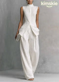 Loose White Top And Pants Cotton Two Piece Set Sleeveless