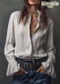 Modern White Zippered Stand Collar Chiffon Top Long Sleeve